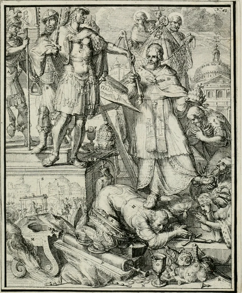 An illustration from Hieroglyphica, of, Merkbeelden der oude volkeren : namentlyk Egyptenaren, Chaldeeuwen, Feniciers, Joden, Grieken, Romeynen, enz. : nevens een omstandig bericht van het verval en voortkruypende verbastering der godsdiensten door verscheyde eeuwen : en eyndelyk de hervorming, tot op deze tyden toe vervolgt : In LXIII. hoofdstukken, en zoo veele kopere print-blaaden, 1735, leaf 94