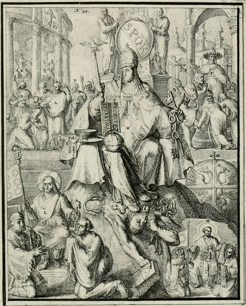 An illustration from Hieroglyphica, of, Merkbeelden der oude volkeren : namentlyk Egyptenaren, Chaldeeuwen, Feniciers, Joden, Grieken, Romeynen, enz. : nevens een omstandig bericht van het verval en voortkruypende verbastering der godsdiensten door verscheyde eeuwen : en eyndelyk de hervorming, tot op deze tyden toe vervolgt : In LXIII. hoofdstukken, en zoo veele kopere print-blaaden, 1735, leaf 96