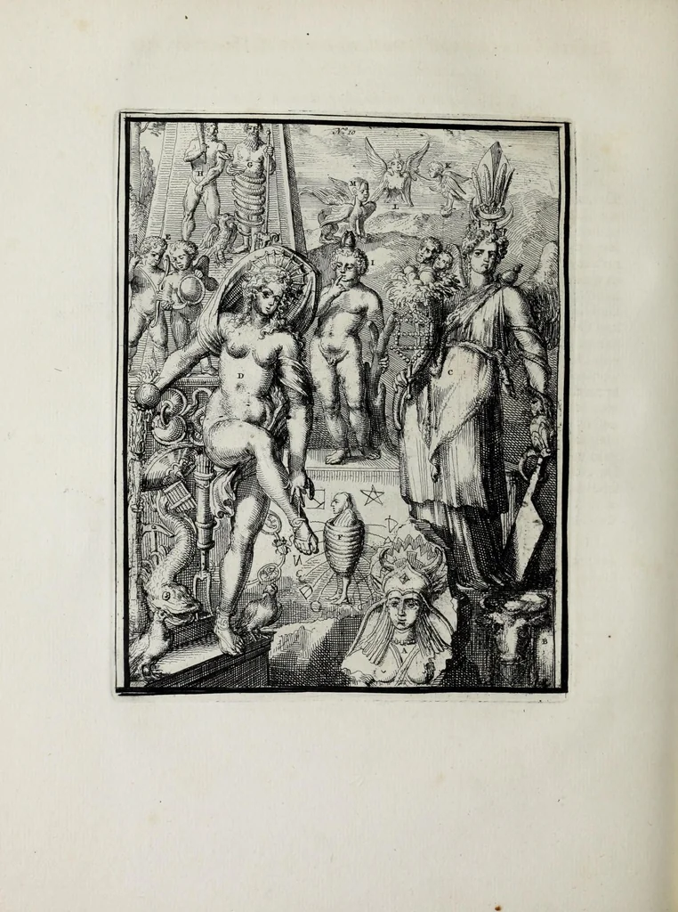An illustration from Hieroglyphica of Merkbeelden der oude volkeren : namentlyk Egyptenaren, Chaldeeuwen, Feniciers, Joden, Grieken, Romeynen, enz. : nevens een omstandig bericht van het verval en voortkruypende verbastering der godsdiensten door verscheyde eeuwen : en eyndelyk de hervorming, tot op deze tyden toe vervolgt : in LXIII. hoofdstukken, en zoo veele kopere print-blaaden, 1735, leaf 160