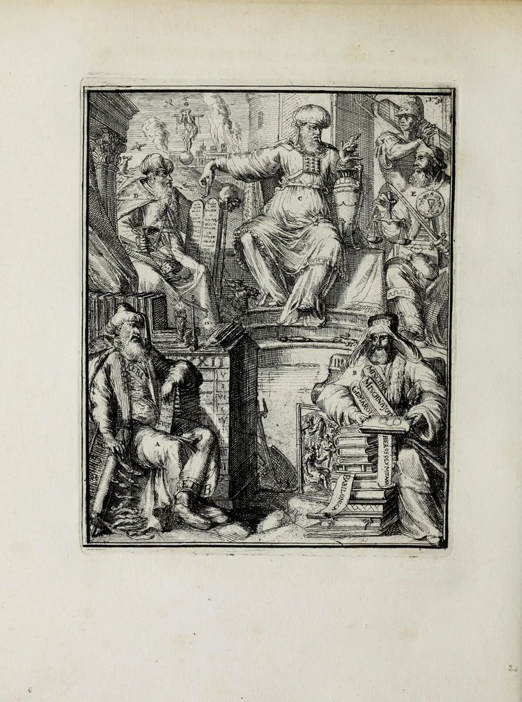 An illustration from Hieroglyphica of Merkbeelden der oude volkeren : namentlyk Egyptenaren, Chaldeeuwen, Feniciers, Joden, Grieken, Romeynen, enz. : nevens een omstandig bericht van het verval en voortkruypende verbastering der godsdiensten door verscheyde eeuwen : en eyndelyk de hervorming, tot op deze tyden toe vervolgt : in LXIII. hoofdstukken, en zoo veele kopere print-blaaden, 1735, leaf 342