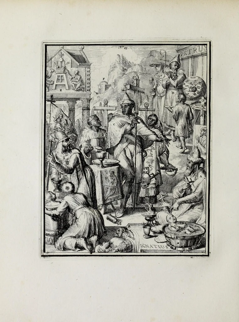 An illustration from Hieroglyphica of Merkbeelden der oude volkeren : namentlyk Egyptenaren, Chaldeeuwen, Feniciers, Joden, Grieken, Romeynen, enz. : nevens een omstandig bericht van het verval en voortkruypende verbastering der godsdiensten door verscheyde eeuwen : en eyndelyk de hervorming, tot op deze tyden toe vervolgt : in LXIII. hoofdstukken, en zoo veele kopere print-blaaden, 1735, leaf 448