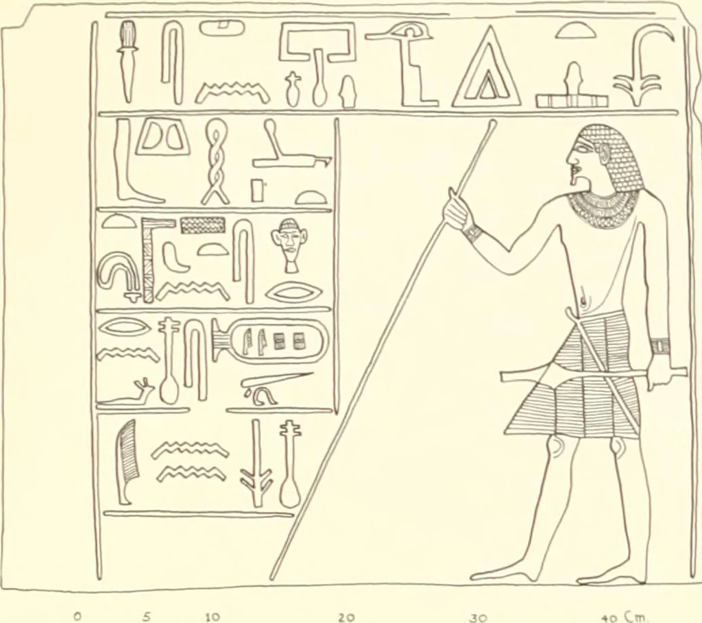 An illustration from Hieroglyphic texts from Egyptian stelae, etc, 1911, leaf 129