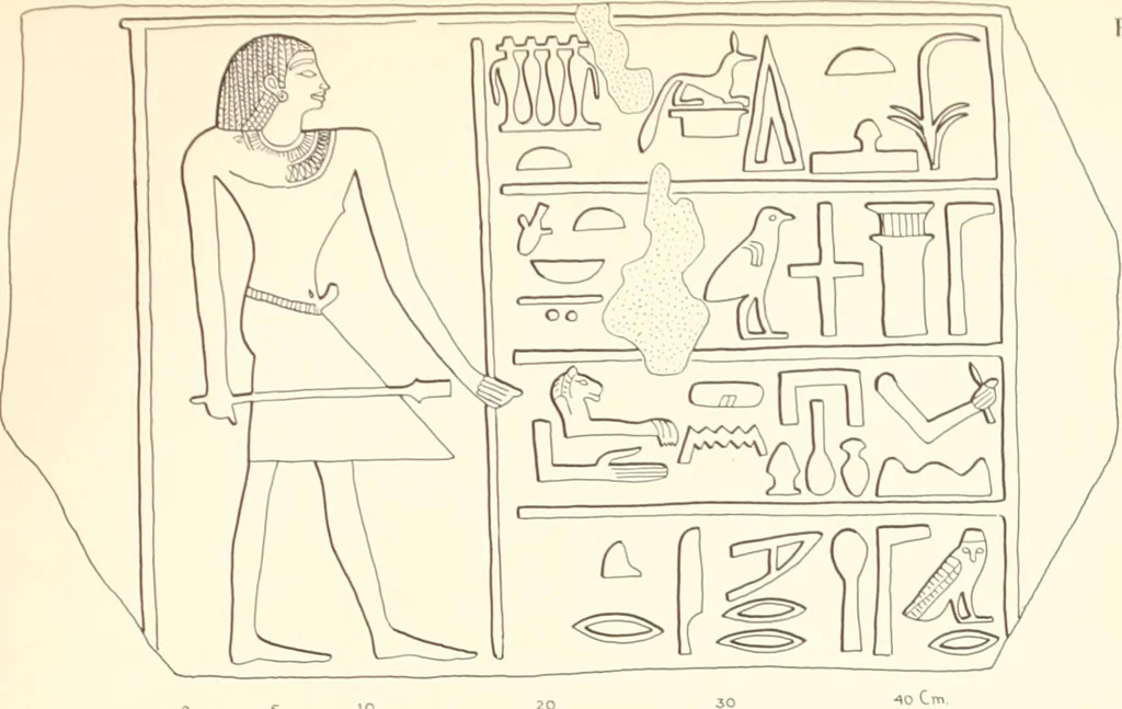 An illustration from Hieroglyphic texts from Egyptian stelae, etc, 1911, leaf 131