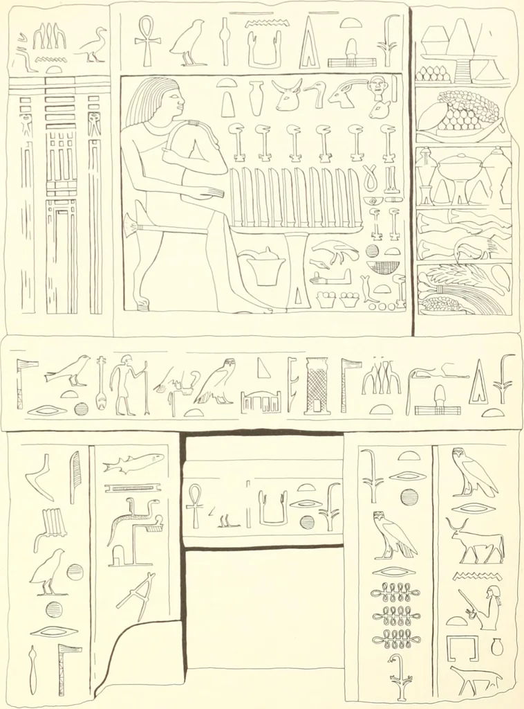 An illustration from Hieroglyphic texts from Egyptian stelae, etc, 1911, leaf 73