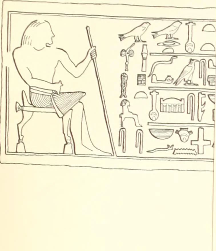 An illustration from Hieroglyphic texts from Egyptian stelae, etc, 1911, leaf 91