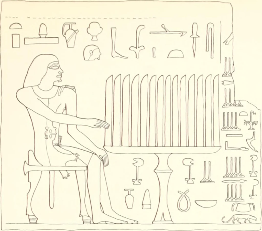 An illustration from Hieroglyphic texts from Egyptian stelae, etc, 1911, leaf 93