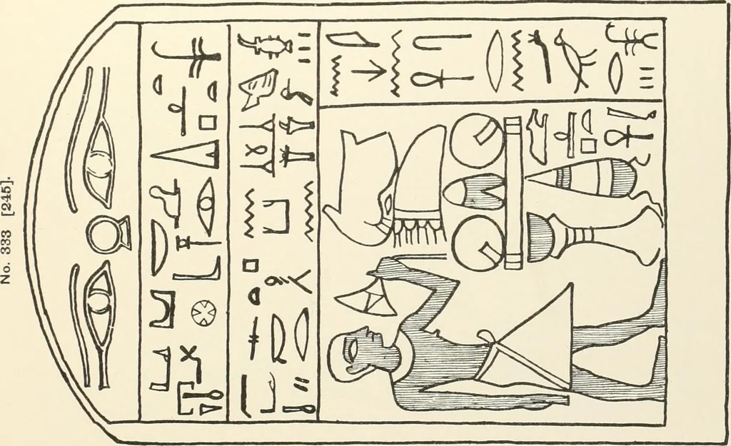 An illustration from Hieroglyphic texts from Egyptian stelae, etc, 1911, leaf 104