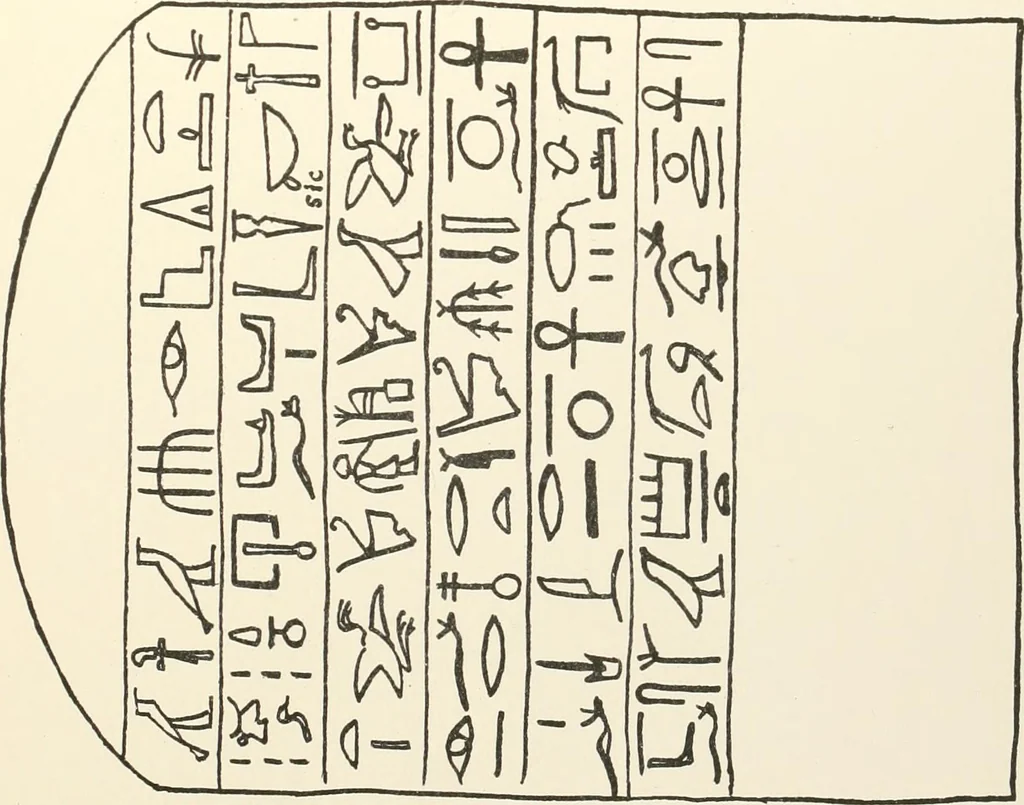 An illustration from Hieroglyphic texts from Egyptian stelae, etc, 1911, leaf 108