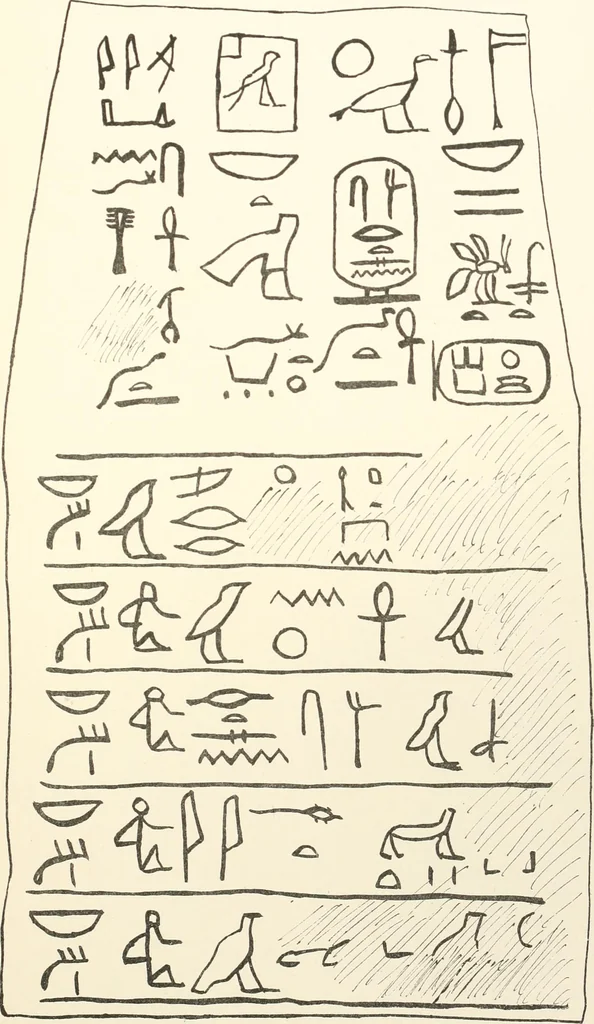 An illustration from Hieroglyphic texts from Egyptian stelae, etc, 1911, leaf 36
