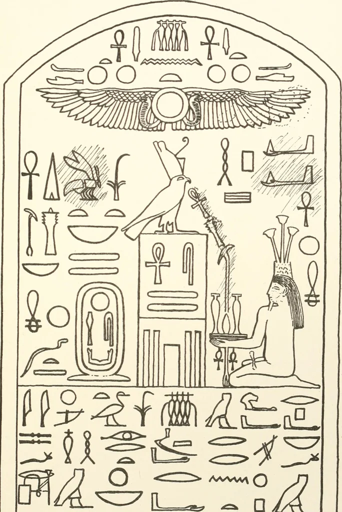 An illustration from Hieroglyphic texts from Egyptian stelae, etc, 1911, leaf 58