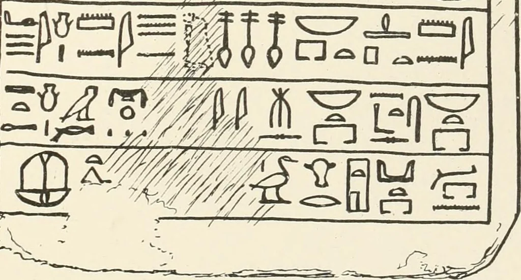 An illustration from Hieroglyphic texts from Egyptian stelae, etc, 1911, leaf 68