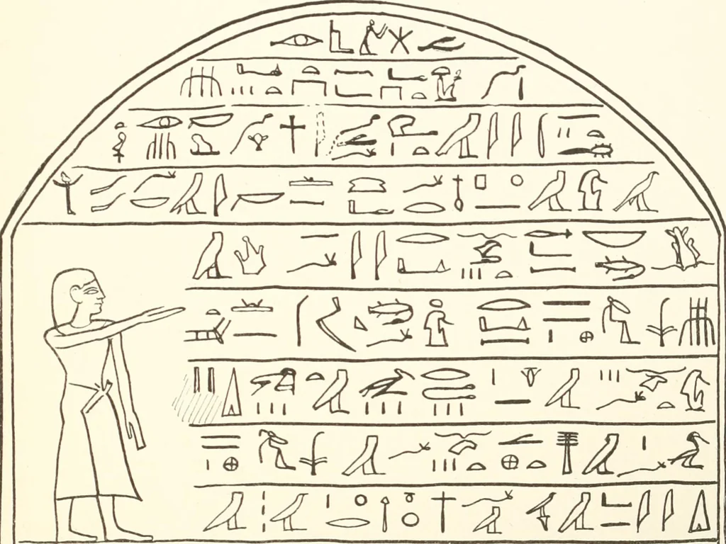 An illustration from Hieroglyphic texts from Egyptian stelae, etc, 1911, leaf 76