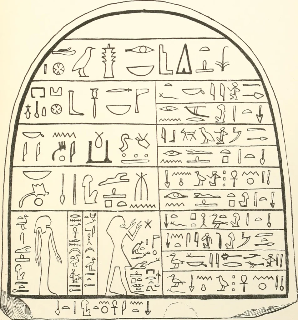 An illustration from Hieroglyphic texts from Egyptian stelae, etc, 1911, leaf 98