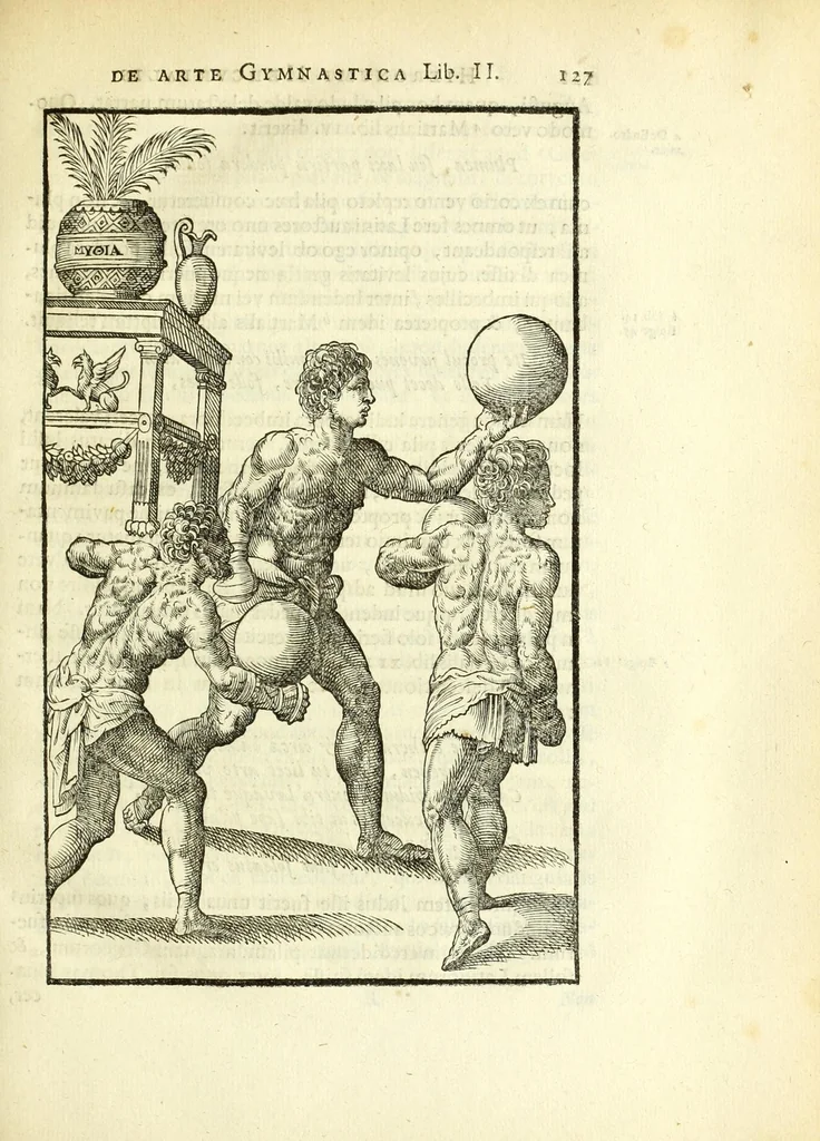 An illustration from Hieronymi Mercurialis Foroliviensis De arte gymnastica libri sex : in quibus exercitationum omnium vetustarum genera, loca, modi, facultates, & quidquid denique ad corporis humani exercitationes pertinet diligenter explicatur, 1672, leaf 149