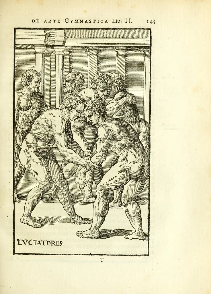 An illustration from Hieronymi Mercurialis Foroliviensis De arte gymnastica libri sex : in quibus exercitationum omnium vetustarum genera, loca, modi, facultates, & quidquid denique ad corporis humani exercitationes pertinet diligenter explicatur, 1672, leaf 167