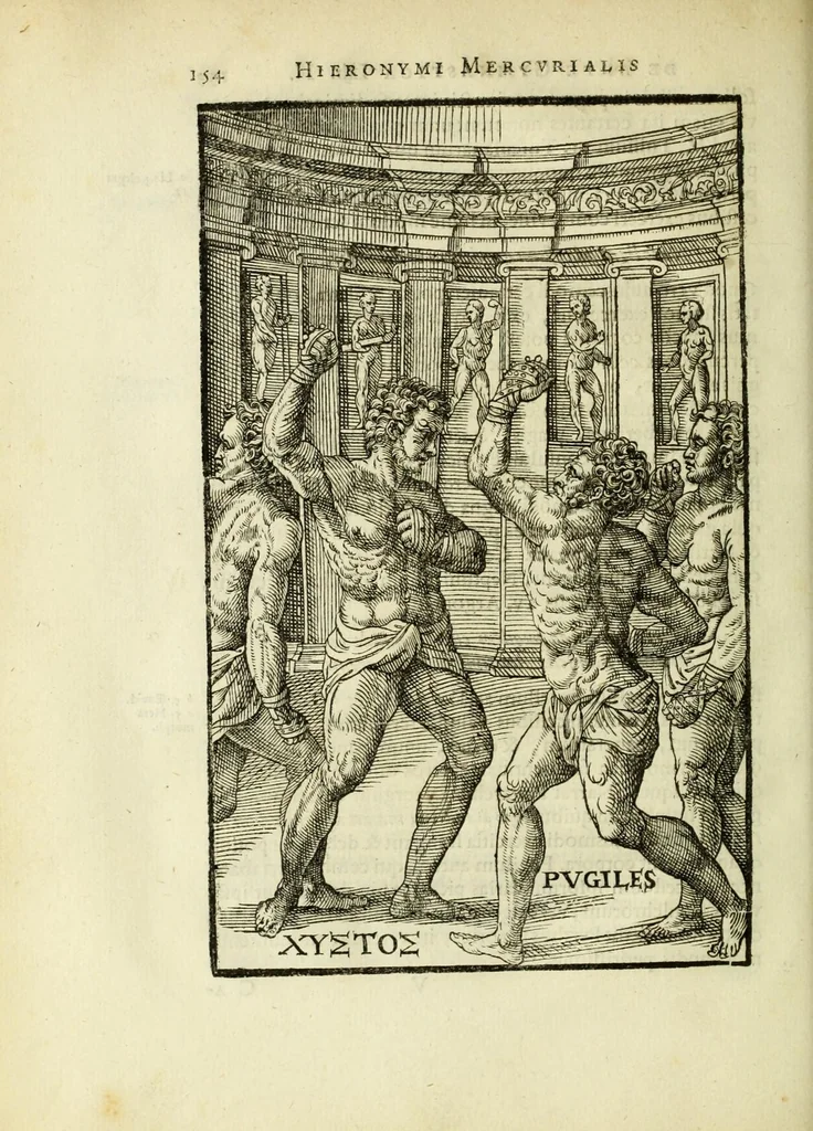 An illustration from Hieronymi Mercurialis Foroliviensis De arte gymnastica libri sex : in quibus exercitationum omnium vetustarum genera, loca, modi, facultates, & quidquid denique ad corporis humani exercitationes pertinet diligenter explicatur, 1672, leaf 176