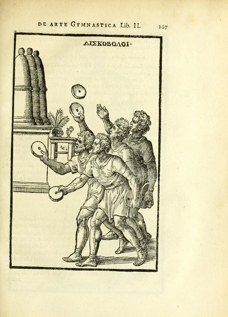An illustration from Hieronymi Mercurialis Foroliviensis De arte gymnastica libri sex : in quibus exercitationum omnium vetustarum genera, loca, modi, facultates, & quidquid denique ad corporis humani exercitationes pertinet diligenter explicatur, 1672, leaf 189