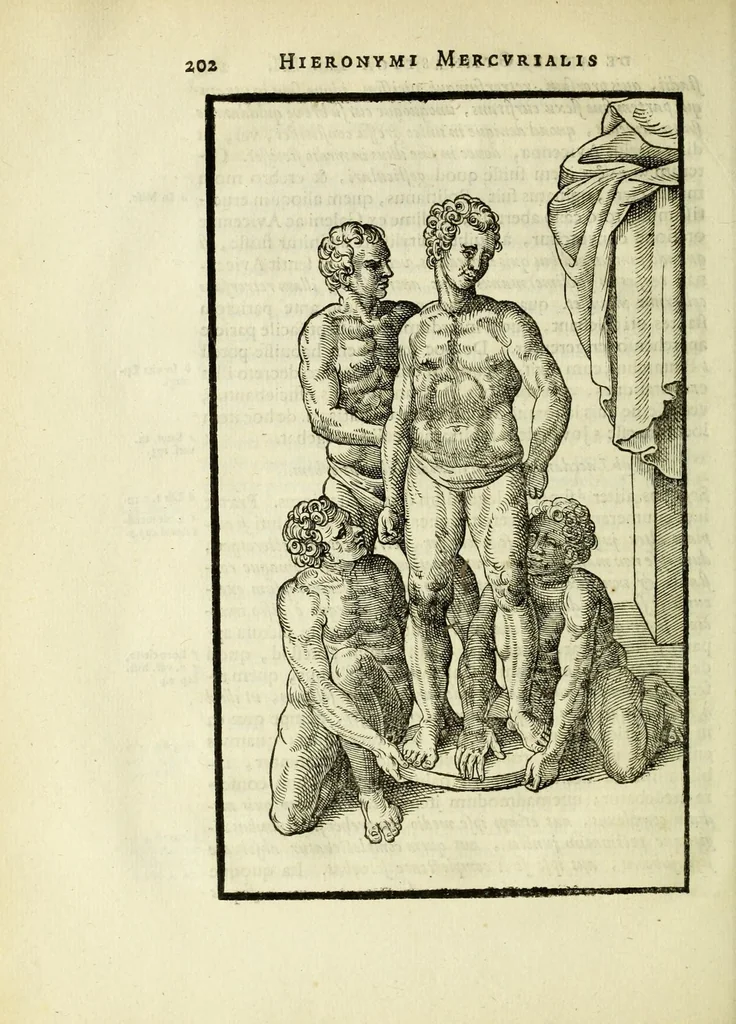 An illustration from Hieronymi Mercurialis Foroliviensis De arte gymnastica libri sex : in quibus exercitationum omnium vetustarum genera, loca, modi, facultates, & quidquid denique ad corporis humani exercitationes pertinet diligenter explicatur, 1672, leaf 236