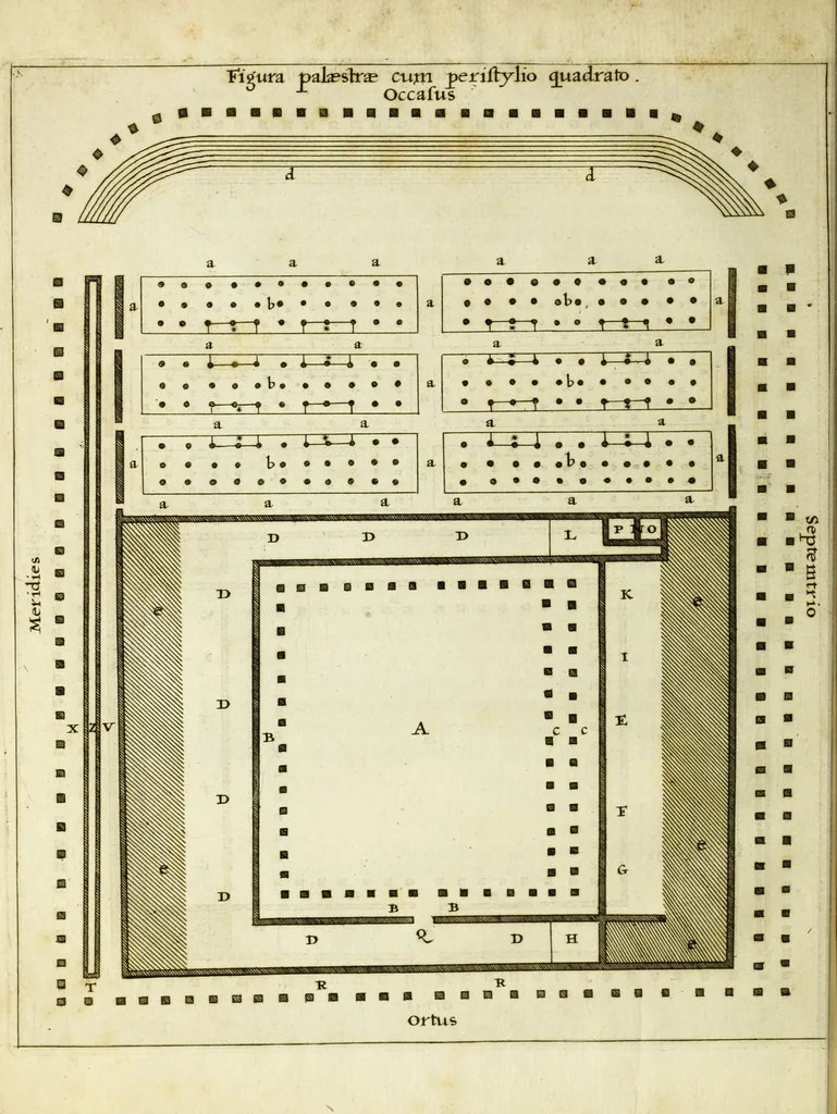 An illustration from Hieronymi Mercurialis Foroliviensis De arte gymnastica libri sex : in quibus exercitationum omnium vetustarum genera, loca, modi, facultates, & quidquid denique ad corporis humani exercitationes pertinet diligenter explicatur, 1672, leaf 42