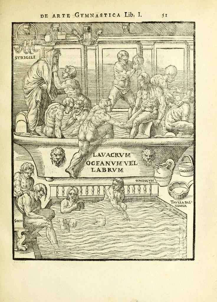 An illustration from Hieronymi Mercurialis Foroliviensis De arte gymnastica libri sex : in quibus exercitationum omnium vetustarum genera, loca, modi, facultates, & quidquid denique ad corporis humani exercitationes pertinet diligenter explicatur, 1672, leaf 71