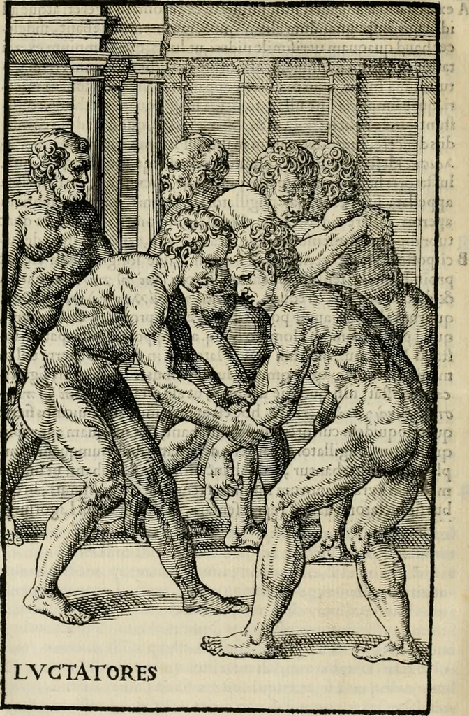 An illustration from Hieronymi Mercvrialis De arte gymnastica libri sex : in quibus exercitationum omnium vetustarum genera, loca, modi, facultates, & quidquid deniq. ad corporis humani exercitationes pertinet, diligenter explicatur .., 1573, leaf 123
