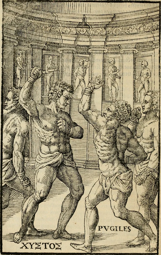 An illustration from Hieronymi Mercvrialis De arte gymnastica libri sex : in quibus exercitationum omnium vetustarum genera, loca, modi, facultates, & quidquid deniq. ad corporis humani exercitationes pertinet, diligenter explicatur .., 1573, leaf 131
