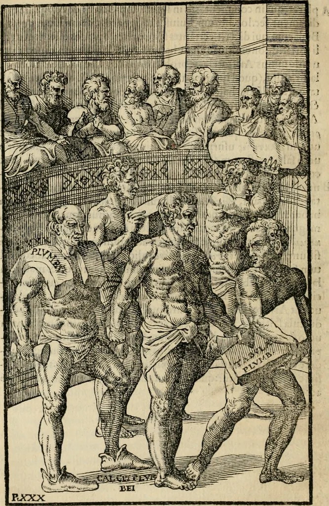 An illustration from Hieronymi Mercvrialis De arte gymnastica libri sex : in quibus exercitationum omnium vetustarum genera, loca, modi, facultates, & quidquid deniq. ad corporis humani exercitationes pertinet, diligenter explicatur .., 1573, leaf 139