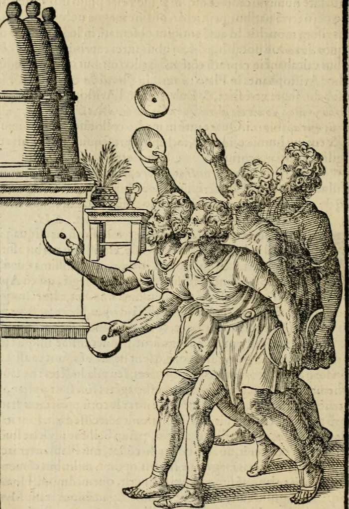 An illustration from Hieronymi Mercvrialis De arte gymnastica libri sex : in quibus exercitationum omnium vetustarum genera, loca, modi, facultates, & quidquid deniq. ad corporis humani exercitationes pertinet, diligenter explicatur .., 1573, leaf 141
