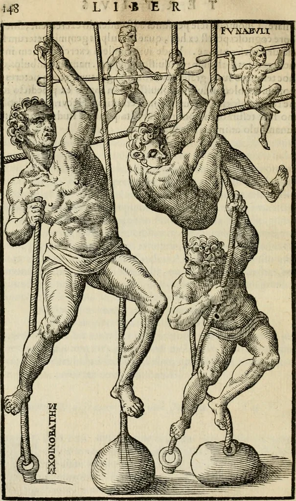 An illustration from Hieronymi Mercvrialis De arte gymnastica libri sex : in quibus exercitationum omnium vetustarum genera, loca, modi, facultates, & quidquid deniq. ad corporis humani exercitationes pertinet, diligenter explicatur .., 1573, leaf 167