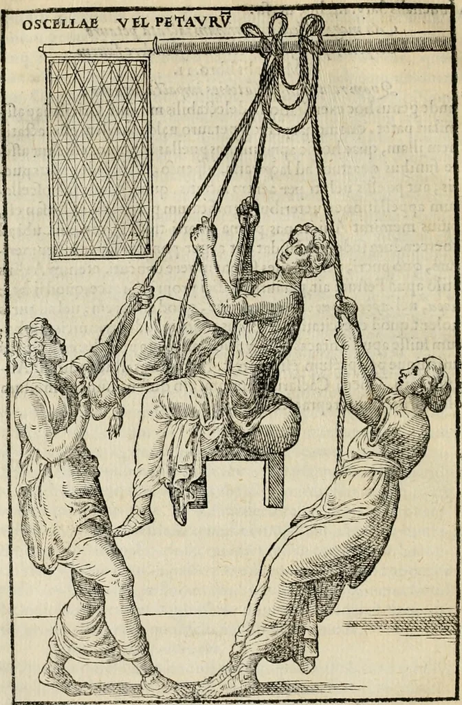 An illustration from Hieronymi Mercvrialis De arte gymnastica libri sex : in quibus exercitationum omnium vetustarum genera, loca, modi, facultates, & quidquid deniq. ad corporis humani exercitationes pertinet, diligenter explicatur .., 1573, leaf 183
