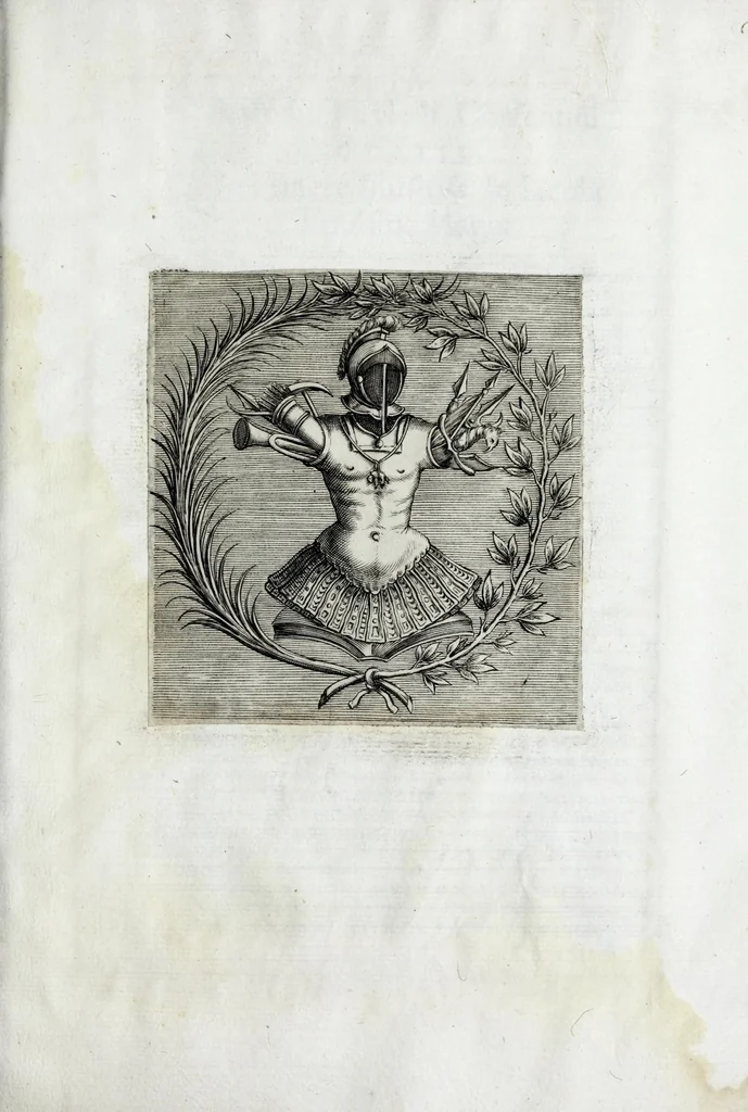 An illustration from Hieronymi Montii ivreconsvlti mediolanensis ac regii senatoris oratio : habita Mediolani, in fvnere sereniss. Caroli Avstrii, Hispaniarvm Principis in aede maxima, qvar. idvs Octobris M.D.LXVIII. : addita svnt orationi stvdiosorum aliquot virorum carmina, post eam habitam composita, eiusdem Principis mortem deplorantium, 1568, leaf 27