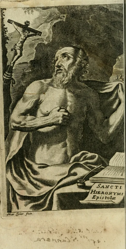 An illustration from Hieronymi Stridoniensis Epistolae selectae et in libros tres distributae. Opera Petri Canisij theologi. Nunc denuò ad exemplar Mariani Victorij Reatini, episcopi amerinin, emendata, argumentisque illustrata. Cum rerum & verborum indice locupletissimo, 1687, leaf 7
