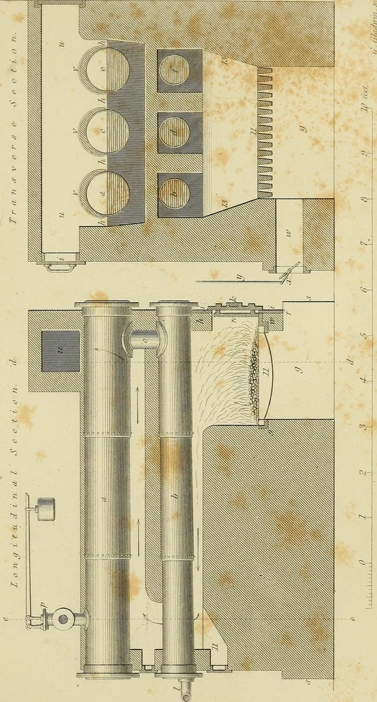 An illustration from The high-pressure steam engine : an exposition of its comparative merits, and an essay towards an improved system of construction, adapted especially to secure safety and economy in its use, 1847, leaf 329