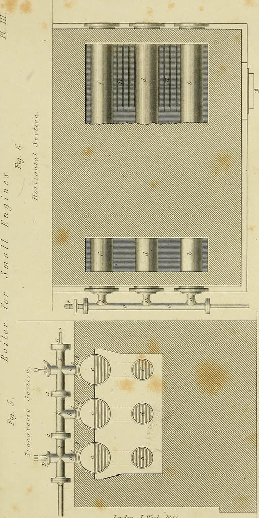An illustration from The high-pressure steam engine : an exposition of its comparative merits, and an essay towards an improved system of construction, adapted especially to secure safety and economy in its use, 1847, leaf 331