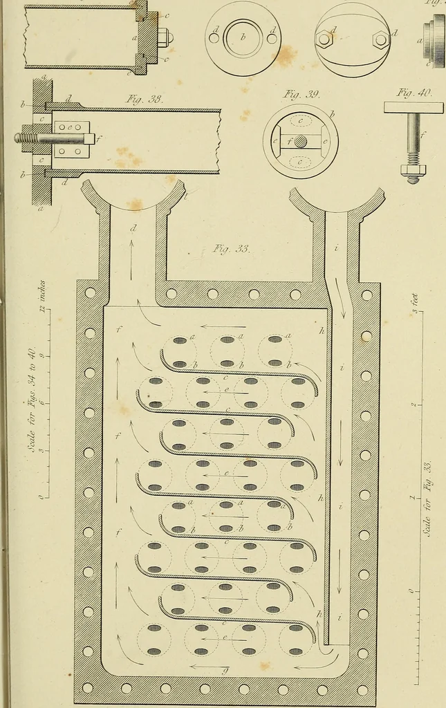 An illustration from The high-pressure steam engine : an exposition of its comparative merits, and an essay towards an improved system of construction, adapted especially to secure safety and economy in its use, 1847, leaf 343