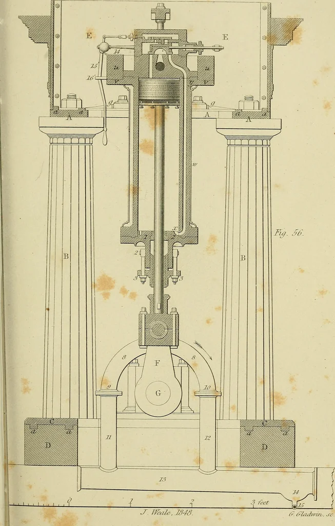 An illustration from The high-pressure steam engine : an exposition of its comparative merits, and an essay towards an improved system of construction, adapted especially to secure safety and economy in its use, 1847, leaf 353