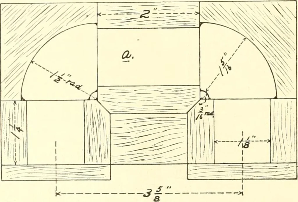 An illustration from High school manual training course in woodwork, including cost of equipment and supplies and studies on trees and wood, 1905, leaf 200