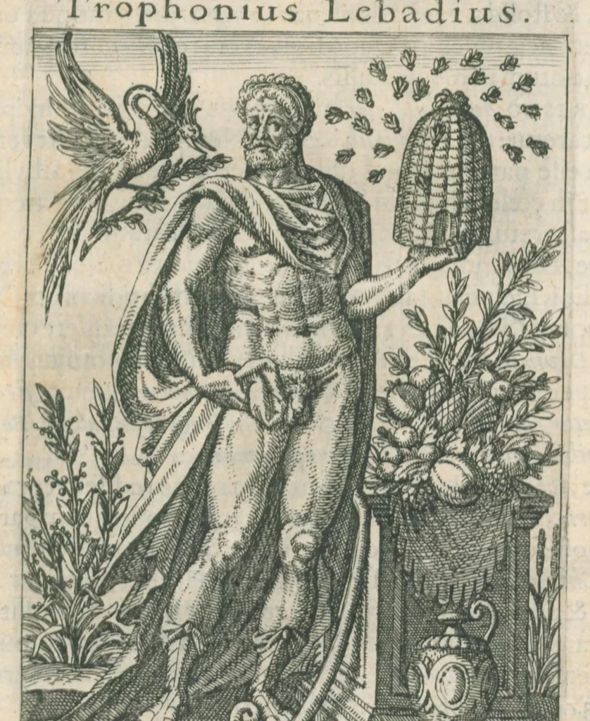 An illustration from Tractatus posthumus Jani Jacobi Boissardi Vesvuntini de divinatione et magicis præstigiis: quarum veritas ac vanitas solidè exponitur per descriptionem deorum fatidicorum qui olim responsa dederunt; eorundemque prophetarum, sacerdotum, Phoebadum, Sibyllarum et divinorum qui priscis temporibus celebres oraculis exstiterunt / Adjunctis simul omnium effigiebus, ab ipso autore ... delineatis ; jam ... æri incisis per Joh. Theodor. de Bry, 1611, leaf 154