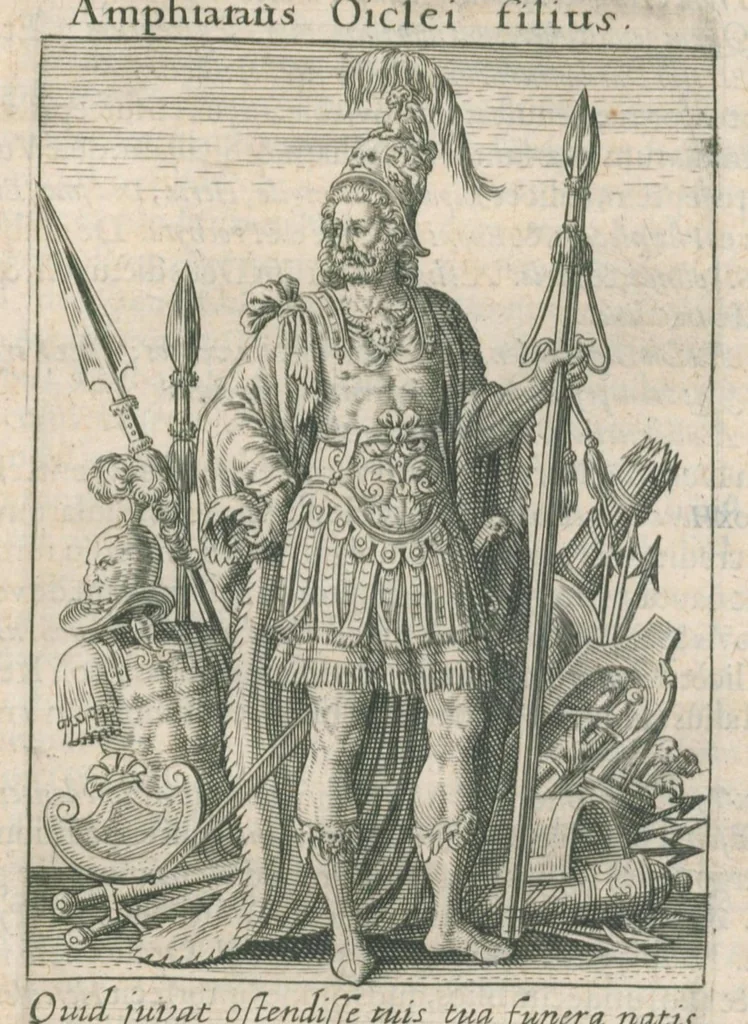 An illustration from Tractatus posthumus Jani Jacobi Boissardi Vesvuntini de divinatione et magicis præstigiis: quarum veritas ac vanitas solidè exponitur per descriptionem deorum fatidicorum qui olim responsa dederunt; eorundemque prophetarum, sacerdotum, Phoebadum, Sibyllarum et divinorum qui priscis temporibus celebres oraculis exstiterunt / Adjunctis simul omnium effigiebus, ab ipso autore ... delineatis ; jam ... æri incisis per Joh. Theodor. de Bry, 1611, leaf 199