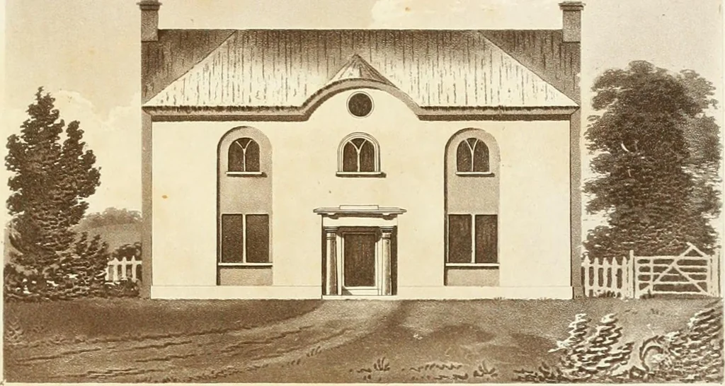 An illustration from Hints for dwellings : consisting of original designs for cottages, farm-houses, villas &c. plain and ornamental, with plans to each : in which strict attention is paid to unite convenience and elegance with economy : including some designs for town houses, 1801, leaf 22