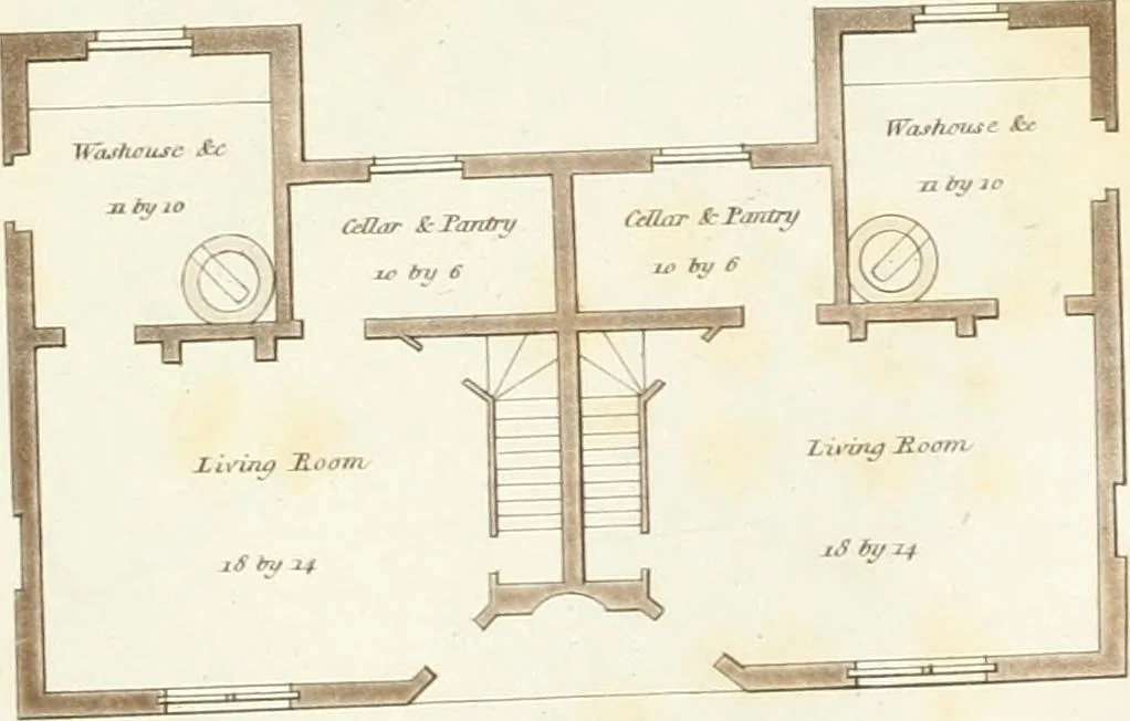 An illustration from Hints for dwellings : consisting of original designs for cottages, farm-houses, villas &c. plain and ornamental, with plans to each : in which strict attention is paid to unite convenience and elegance with economy : including some designs for town houses, 1801, leaf 28