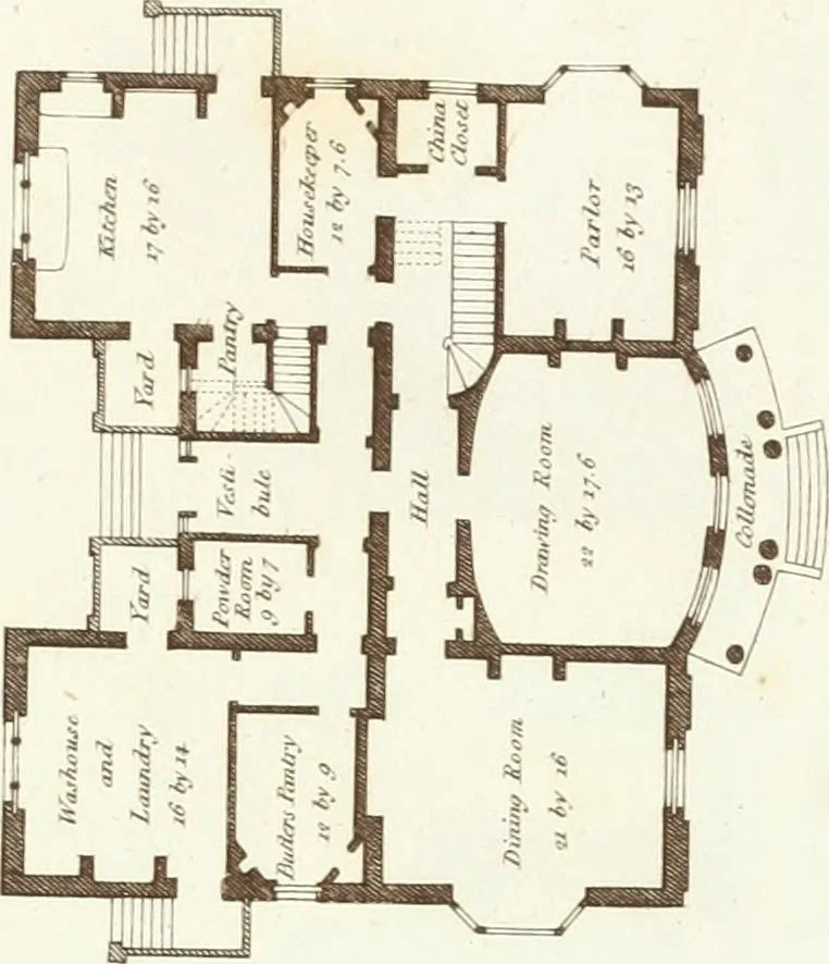 An illustration from Hints for dwellings : consisting of original designs for cottages, farm-houses, villas &c. plain and ornamental, with plans to each : in which strict attention is paid to unite convenience and elegance with economy : including some designs for town houses, 1801, leaf 40