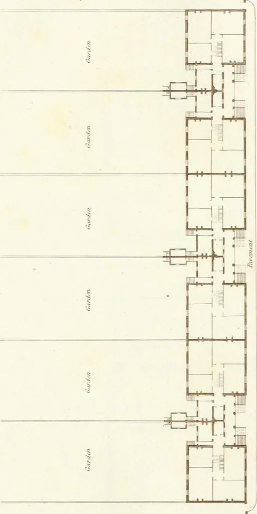 An illustration from Hints for dwellings : consisting of original designs for cottages, farm-houses, villas &c. plain and ornamental, with plans to each : in which strict attention is paid to unite convenience and elegance with economy : including some designs for town houses, 1801, leaf 82