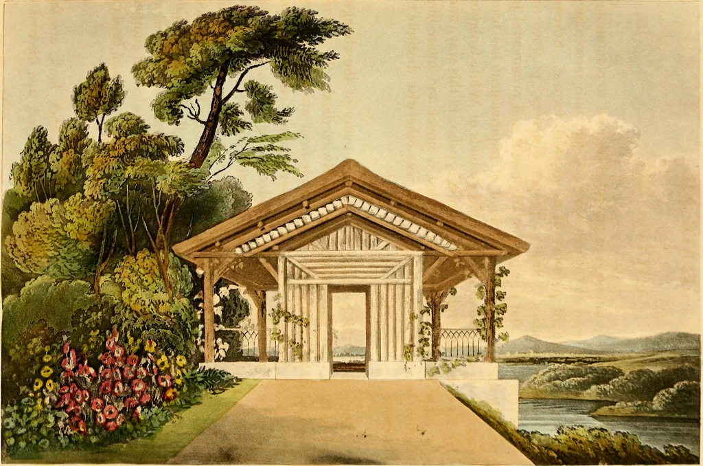 An illustration from Hints on ornamental gardening : consisting of a series of designs for garden buildings, useful and decorative gates, fences, railroads, &c., accompanied by observations on the principles and theory of rural improvement, interspersed with occasional remarks on rural architecture., 1823, leaf 107