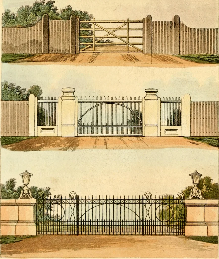 An illustration from Hints on ornamental gardening : consisting of a series of designs for garden buildings, useful and decorative gates, fences, railroads, &c., accompanied by observations on the principles and theory of rural improvement, interspersed with occasional remarks on rural architecture., 1823, leaf 48