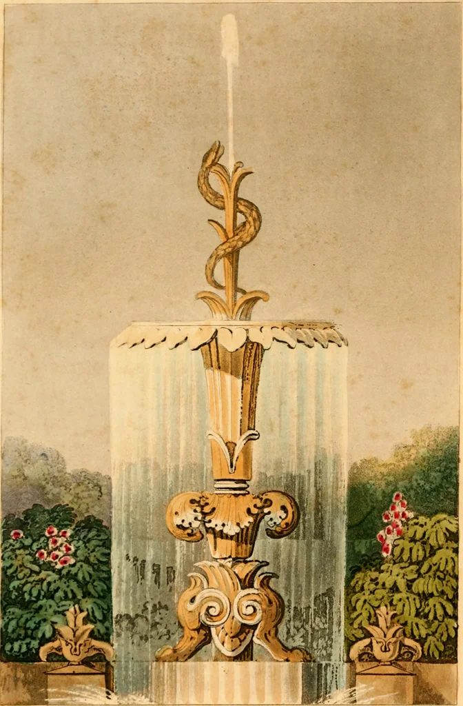 An illustration from Hints on ornamental gardening : consisting of a series of designs for garden buildings, useful and decorative gates, fences, railroads, &c., accompanied by observations on the principles and theory of rural improvement, interspersed with occasional remarks on rural architecture., 1823, leaf 6