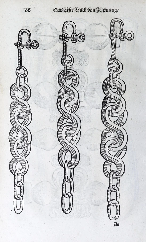 An illustration from Hippopronia : grundtlicher vnnd eigentlicher Bericht inn zwey Bücher verfasset : erstlichen, von Art vnd Eygenschafft der Pferde, wie die auff allerhand vnd vilfaltige Manieren vnd Weisen zu zeumen vnnd abzurichten : mit darzu gehöriger Mundstucken vnd Stangen, vff vnd Abrisse vnd andern künstlichen Figurẽ vorgebildt : so dann fürs ander von derselben Zufäll vnnd Kranckheiten, auch bewehrter Mittel, Curation vnd heilsamen Artzneyen gegründte Beschreibung : alles durch langwirige Erfahrung ... zusam̃en gebracht, vnd ... vor Jaren in Truck verfertigt, 1599, leaf 80