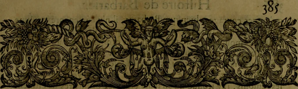 An illustration from Histoire de Barbarie, et de ses Corsaires. Des royavmes, et des villes d'Alger, de Tvnis, de Salé, [et] de Tripoly. Divisée en six livres. Ov il est traitté de levr govvernement, de leurs moeurs, de leurs cruautez, de leurs brigandages, de leurs sortileges, [et] de plusieurs autres particularitez remarquables. Ensemble des grandes miseres et des crvels tourmens qu'endurent les Chrestiens captifs parmy ces infideles, 1649, leaf 428