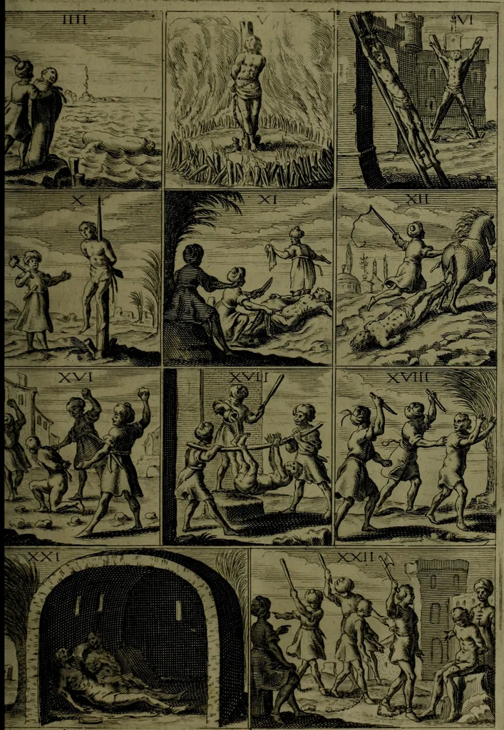 An illustration from Histoire de Barbarie, et de ses Corsaires. Des royavmes, et des villes d'Alger, de Tvnis, de Salé, [et] de Tripoly. Divisée en six livres. Ov il est traitté de levr govvernement, de leurs moeurs, de leurs cruautez, de leurs brigandages, de leurs sortileges, [et] de plusieurs autres particularitez remarquables. Ensemble des grandes miseres et des crvels tourmens qu'endurent les Chrestiens captifs parmy ces infideles, 1649, leaf 460