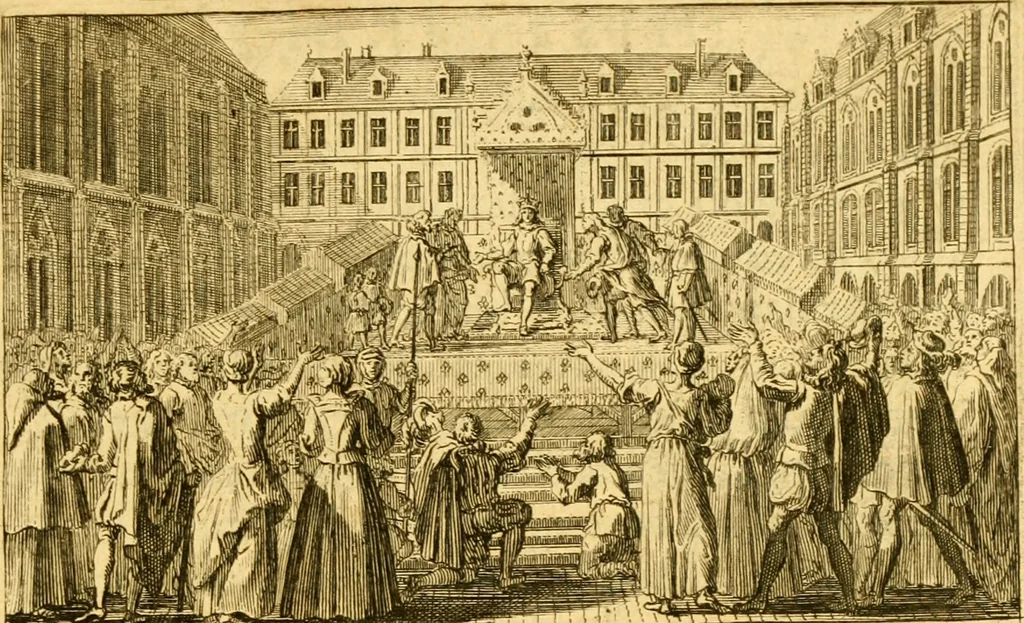 An illustration from Histoire de Charles VI., roi de France. Par monsieur l'abbé de Choisy, 1695, leaf 14
